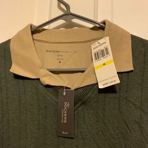 Dockers Premium 2 In 1 Size Medium Green Long Sleeved Shirt *New* - Picture 2 of 6